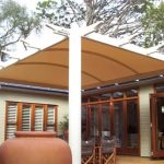 Cream shade structure over outdoor area